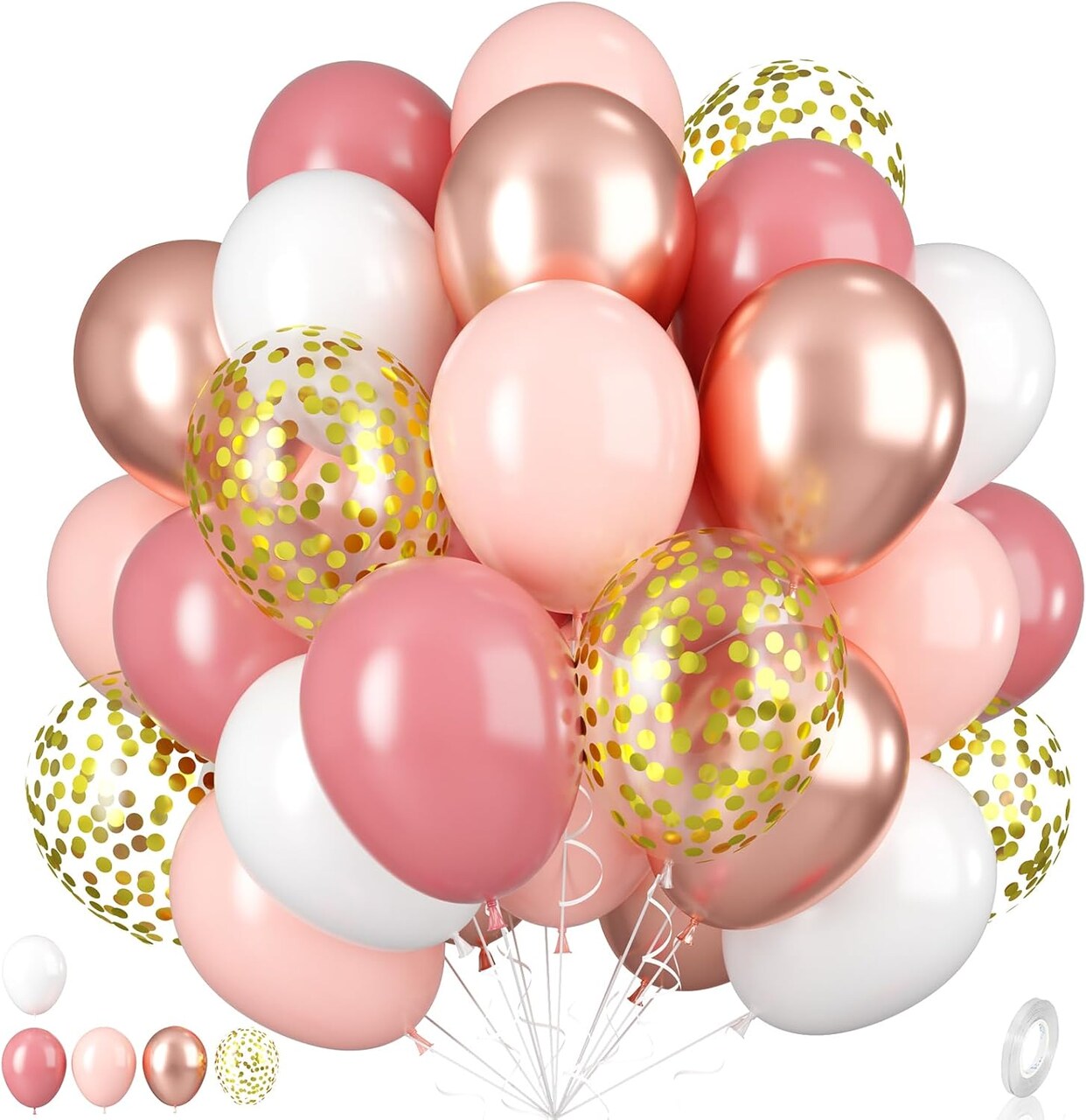 Dusty Pink Balloons, 55Pcs Blush Pink Party Balloons 12 Inch Metallic Rose Gold White Latex Balloons Retro Pink Rose Gold Balloons Gold Confetti Balloons for Birthday Party Baby Shower Bridal Shower